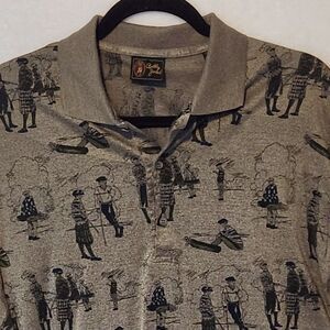 Bobby Jones Men's XL Golf Polo Shirt Vintage Golfers in Knickers AOP Italy